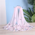Elegant pink chiffon long scarf with detailed blue and pink magnolia floral print - Pink Magnolia Floral Style (16#) / 50x150cm