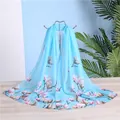 Light blue chiffon long scarf featuring elegant pink magnolia flower print detail - Light Blue Magnolia Style (17#) / 50x150cm