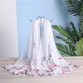 Detail view showing the soft texture and floral print of the white chiffon scarf for women - White Pink Purple Floral Style (18#) / 50x150cm