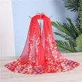 Elegant red chiffon long scarf with white and blue floral petal print on display - Bright Red White & Blue Floral Style (19#) / 50x150cm