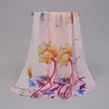 Detailed view of lightweight chiffon scarf with elegant lotus and fish floral print - Light Pink Lotus Koi Style (30#) / 50x150cm