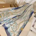 Lightweight blue and white chiffon scarf with elegant chain and belt pattern - Blue White Gold Chain Bear Style (23#) / 50x150cm