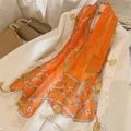 Vibrant orange long chiffon scarf featuring elegant golden chain and belt pattern print - Orange Chain Belt Floral Style (31#) / 50x150cm