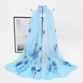 Light blue chiffon long scarf featuring elegant blue floral print patterns for women - Blue Floral Style (40#) / 50-150cm / Light Blue