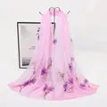 Elegant pink chiffon long scarf featuring delicate purple floral print patterns for women - Magpie Spring Style (27#) / 50-150cm / Pink