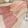Elegant long chiffon scarf with pink gradient and white floral spring pattern - Small Floral Style (12#) / 50-150cm / Gradient Pink
