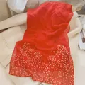 Elegant red chiffon scarf with a delicate white floral print for spring and autumn - Red Yellow & White Small Floral Style (20#) / 50x150cm