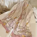Elegant pink chiffon long scarf with classic luxury chain and belt pattern print - Retro Chain Bear Print Style (42#) / 50x150cm