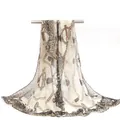 Elegant chiffon silk scarf with vintage leopard and chain print for spring and autumn - Tan Leopard Chain Style (43#) / 50x150cm