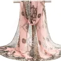 Elegant pink chiffon long scarf with leopard print and chain patterns for women. - Pink Leopard Baroque Style (47#) / 50x150cm