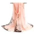 Elegant light pink chiffon long scarf with cherry blossom floral print design for spring - Pink Magpie Floral Style (54#) / 50x150cm