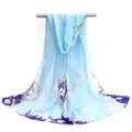 Light blue chiffon long scarf with white plum blossom floral print. - Light Blue Plum Blossom Gradient Style (52#) / 50x150cm