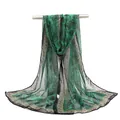 Elegant green chiffon scarf with black floral patterns and leopard print borders - Green Floral Leopard Patchwork Style (50#) / 50x150cm