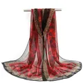 Red and black chiffon long scarf for women featuring elegant floral and leopard print patterns - Red & Black Rose Floral Leopard Style (49#) / 50x150cm