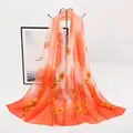 Elegant orange gradient chiffon long scarf with yellow floral print for spring women - Orange-Red Gradient Floral Style (38#) / 50x150cm