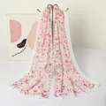 Elegant long chiffon scarf featuring a pink floral print design for spring and autumn wear - White Pink Floral Style (55#) / 50x150cm