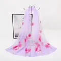 Light purple chiffon long scarf featuring elegant pink floral plum blossom print pattern - Light Purple Pink Floral Style (37#) / 50x150cm