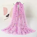 Elegant long pink chiffon scarf with delicate purple and orange floral print for women - Pink Purple Orange Floral Style (56#) / 50x150cm
