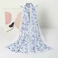 Elegant white chiffon long scarf featuring a blue floral print pattern for spring and autumn - White Base Blue Floral Style (57#) / 50x150cm