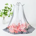 Elegant lightweight white and pink floral print chiffon scarf for women's fashion - White Gray Base Pink Floral Style (90#) / 50x150cm