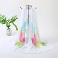 Long white chiffon scarf with vibrant floral print, lightweight spring shawl for women - Multi-color Floral Print Style (110#) / 50-150cm / White Colorful Floral