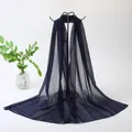Elegant navy blue sheer chiffon long scarf for women featuring a lightweight and airy drape - Solid Navy Blue Style (101#) / 50-150cm / Dark Blue