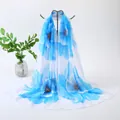 Elegant blue floral print chiffon long scarf for women on white background - Blue and White Floral Print Style (106#) / 50-150cm / Blue White Floral
