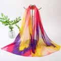 Colorful gradient chiffon long scarf with abstract pink yellow and purple patterns - Multi-color Artistic Gradient Style (70#) / 50-150cm / Rainbow Gradient