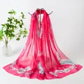 Elegant rose red chiffon long scarf featuring delicate white floral orchid patterns - Rose Red White Floral Style (75#) / 50x150cm