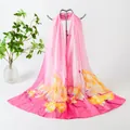 Elegant pink chiffon long scarf for women featuring yellow floral print designs. - Pink Gradient Yellow Floral Style (74#) / 50x150cm