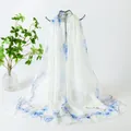 Lightweight white chiffon long scarf with elegant blue orchid floral print design - White Blue Floral Style (77#) / 50x150cm