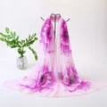 Elegant pink floral chiffon long scarf featuring large vibrant purple flower patterns - Pink Purple Floral Style (107#) / 50x150cm