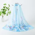 Elegant light blue long chiffon scarf with pink and yellow floral print patterns - Light Blue Colorful Floral Style (95#) / 50x150cm