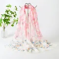 Elegant pink and white gradient chiffon scarf featuring delicate blue floral print patterns - Pink and White Gradient Blue Floral Style (93#) / 50x150cm