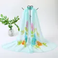 Elegant light cyan chiffon long scarf featuring vibrant spring floral print patterns - Light Blue-Green Colorful Floral Style (111#) / 50x150cm