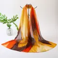 Lightweight chiffon long scarf featuring a vibrant orange and yellow gradient abstract pattern. - Orange Yellow Gradient Abstract Stripes (61#) / 50x150cm / Orange