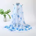 Elegant long chiffon scarf with blue floral print for women's spring fashion - Blue White Magpie Spring (67#) / 50x150cm / Blue & White