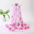 Elegant pink chiffon long scarf featuring a vibrant floral print and lightweight texture - Light Pink Magpie Spring (68#) / 50x150cm / Light Pink