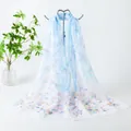 Long chiffon scarf featuring delicate blue and pink floral patterns on a white base - Blue White Gradient Pink Floral Style (94#) / 50x150cm