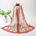 Elegant long chiffon floral scarf with vintage chain pattern in red and beige tones - Champagne Pink Chain Floral Style (72#) / 50x150cm