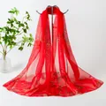 Elegant red long chiffon scarf with delicate floral print and sheer texture for women. - Red Magpie Spring Style (79#) / 50x150cm