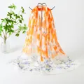 Elegant orange floral chiffon long scarf for women, spring and autumn lightweight wrap. - Orange Gradient Magpie Spring Style (92#) / 50x150cm