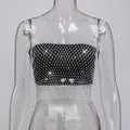 Sexy black fishnet tank top embellished with sparkling rhinestones for party wear - XS / Top (V-Neck) / White