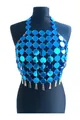 Detailed macro view of vibrant blue reflective sequin body chain crop top for festivals - Tops / One Size / Blue