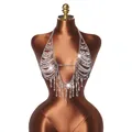 Sujetador de cadena para el cuerpo halter con cuentas de cristal brillante - Talla única / Tops / Transparente