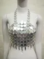 Silver sequin halter neck bikini top with metallic fringe detail for women - Tops / One Size / Silver