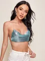 Sexy blauwe metallic halter crop top met open rug voor dames in een modieuze stijl - Eén maat / Tops / Hemelsblauw
