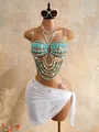 Boho καλοκαιρινή αλυσίδα σώματος με τιρκουάζ χάντρες και πέρλες σε στρώσεις - XS / Tops / Μέντα Μπλε