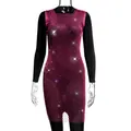 Detail view of an elegant pink mesh rhinestone dress with sparkling crystals for evening wear - XS / Tops / Rose Red