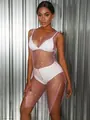 Detailed view of pink rhinestone hollow-out mesh dress with deep V-neck and side slits - XS / Top And Bottom / Pink